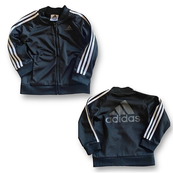 ADIDAS Boys Tricot Track Jacket Black White Stripes 24 months. Like New - Picture 1 of 7